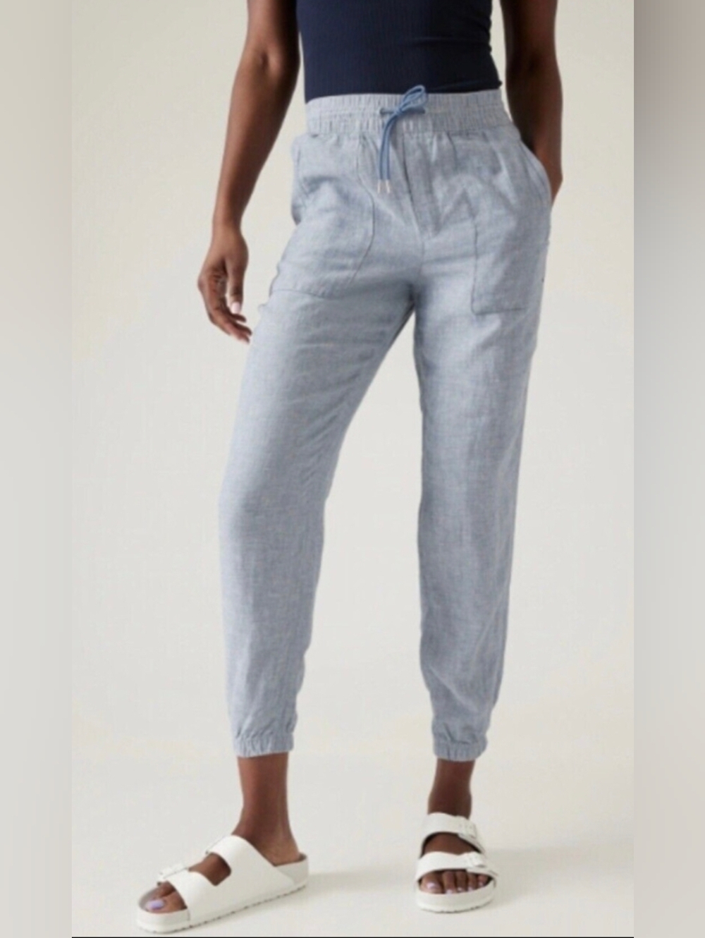 Athleta Retreat Linen Joggers Size 4 Chambray Denim Blue Brand New With Tags